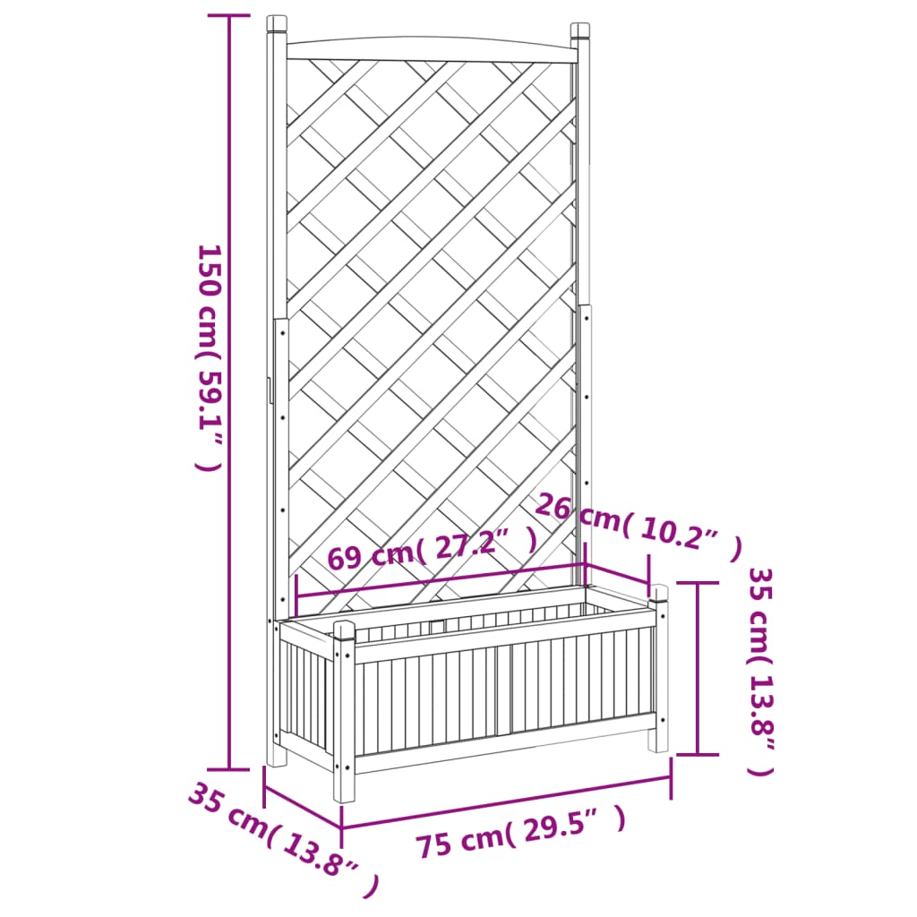 Vidaxl Planter with Trellis, Black, Solid Fir Wood