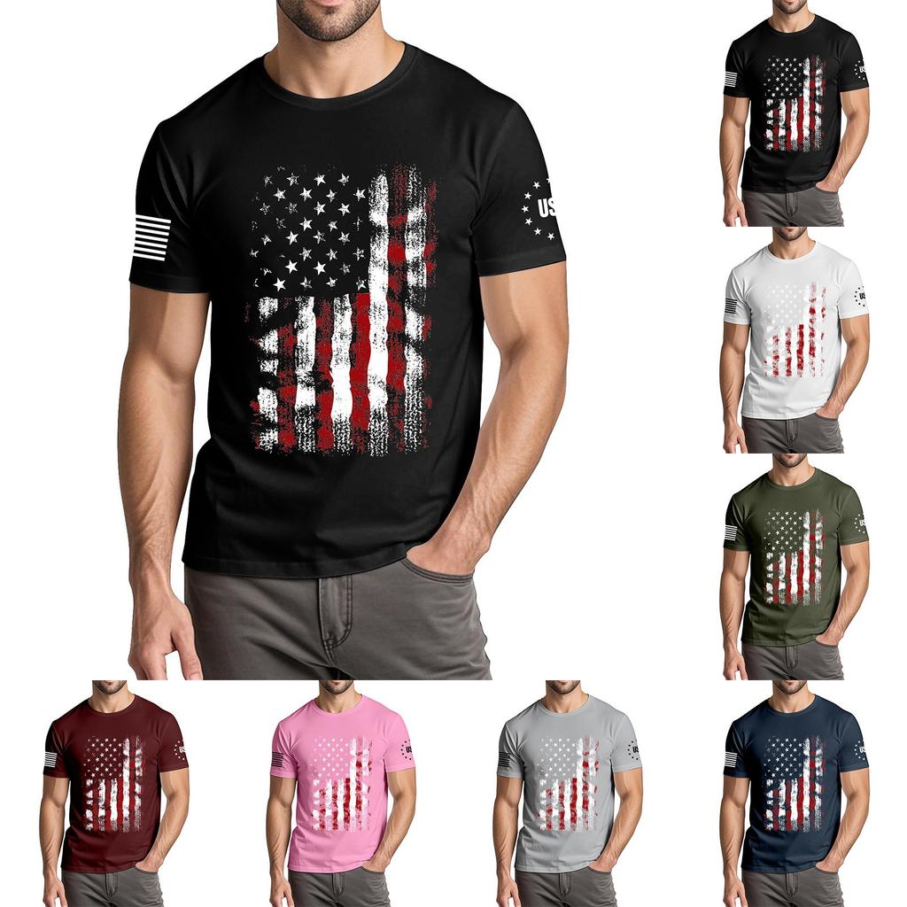 Men's Fashionable Casual Independence Day Printed Round Neck Short Sleeve T-Shirt Top
