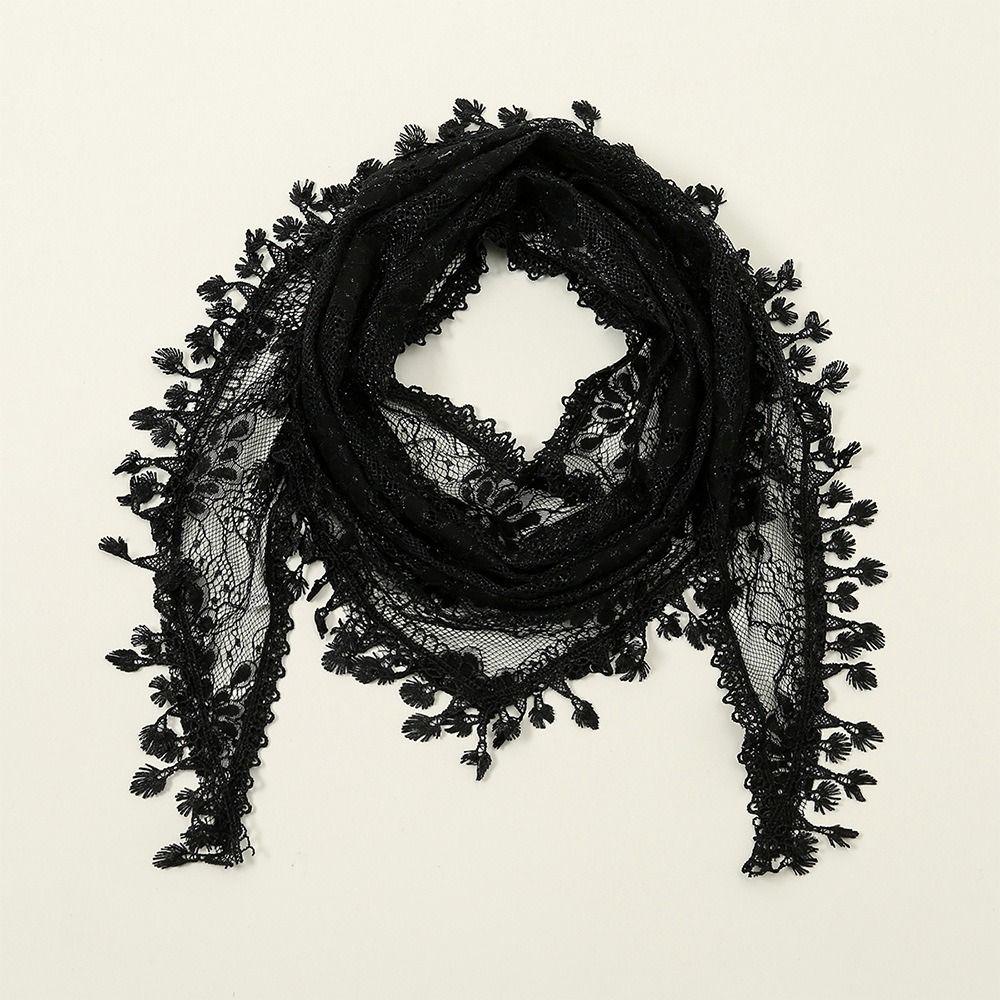 Thin Lace Flower Hair Scarf Shawl Vintage Triangle Head Scarf Bandanas for Women  Photography