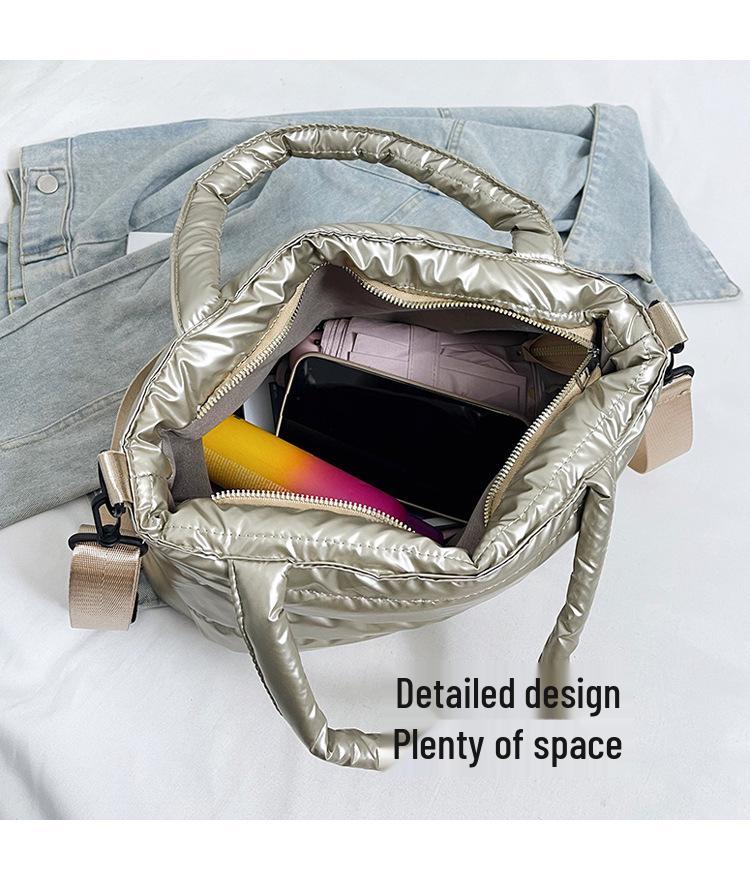 Laminated Winter Tote Bag: Stylish Lightweight Crossbody & Shoulder Women's Down Coat Bag