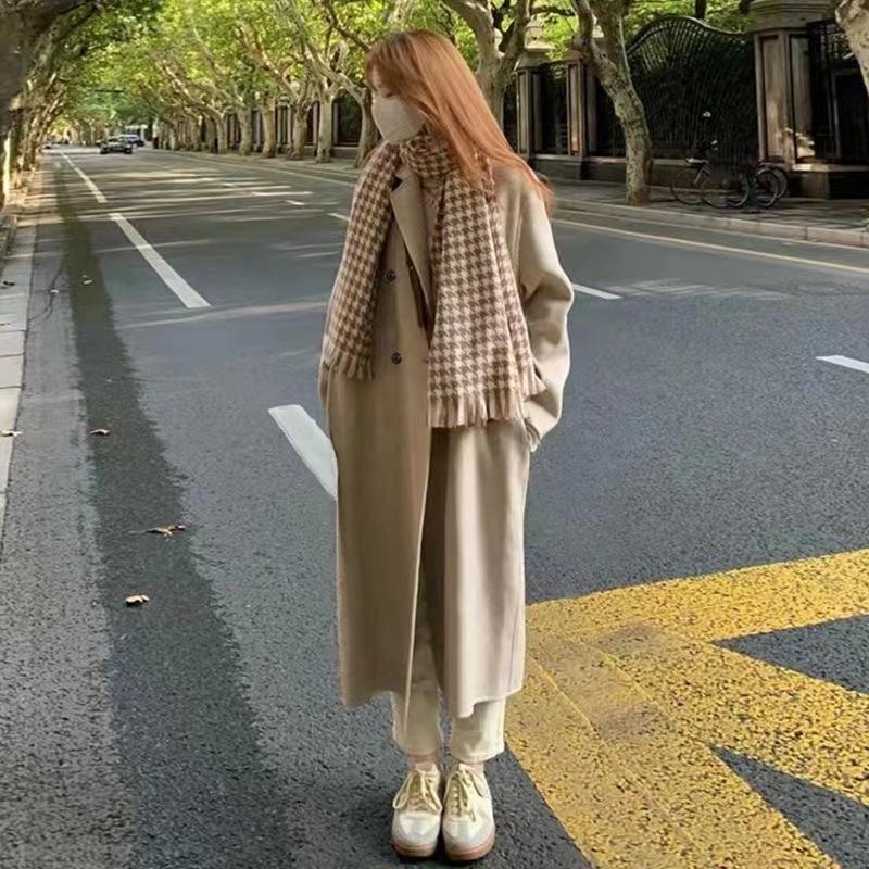Double-sided Fleece Woolen Coat for Women, Mid-length Thickened, Hepburn Style Woolen Coat for Short People in Autumn and Winter