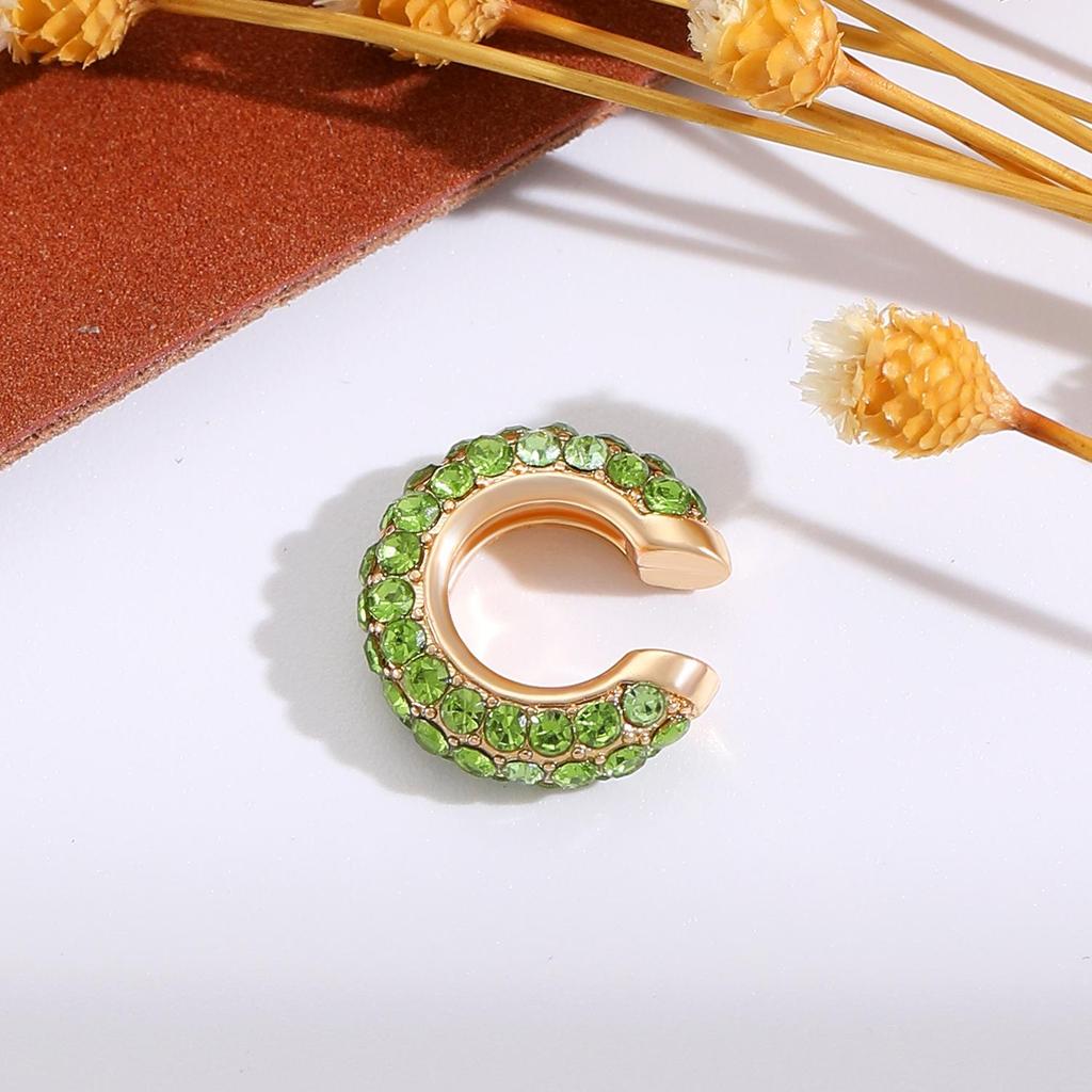 Retro Fashion C-Shaped Bling Ear Clips with Colored Diamonds - Trendy No-Pierce Earrings