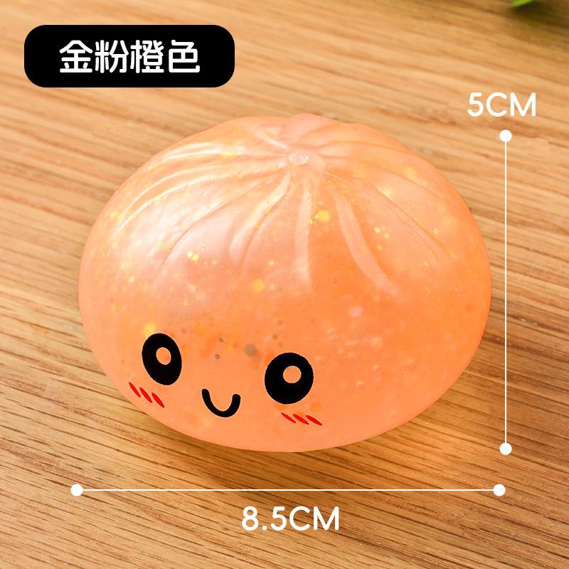 Squishy Simulation Bun Fidget Toy, Cartoon Smiley Face Stress Relief Squeeze Toy With Glitter Balls, Comes With Steamer Color Bo