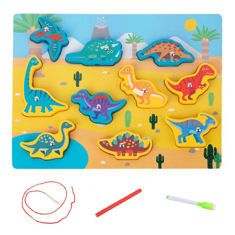 Children's Double-Sided Wooden Activity Board: Matching, Stringing, Drawing, Beading, and Fishing Educational Toy