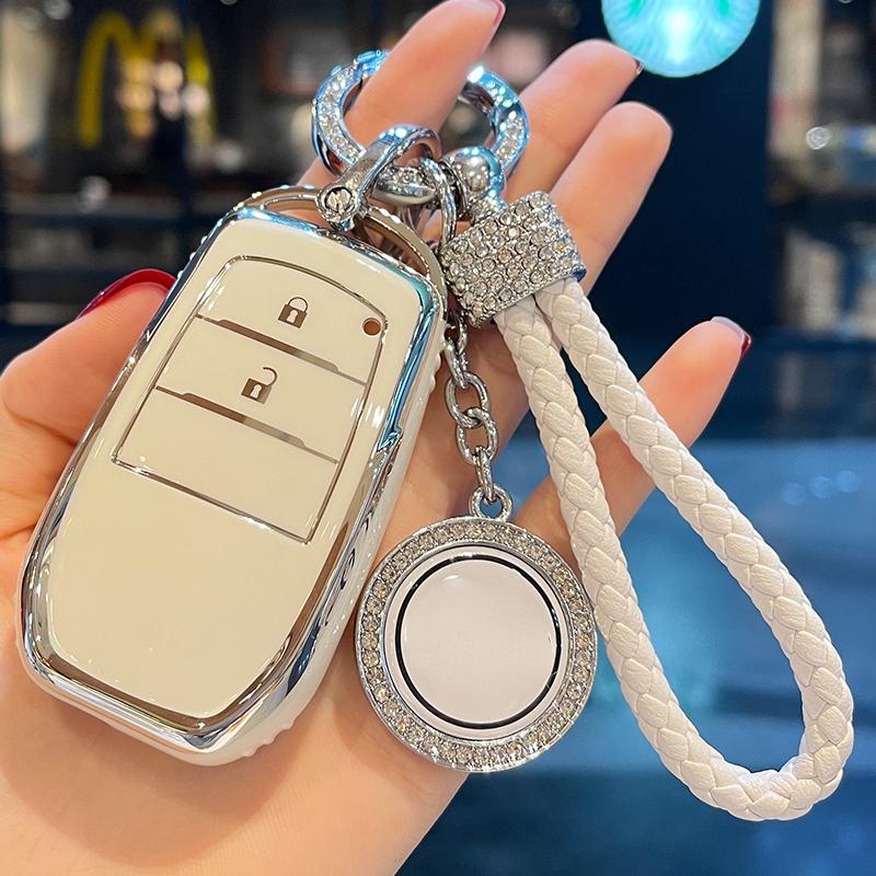 Leather Rope Ring Car Key Case Cover for Toyota Prado Land Cruiser Highlander CROWN HARRIER RAV4 C-HR Camry ALLION COROLLA Prius