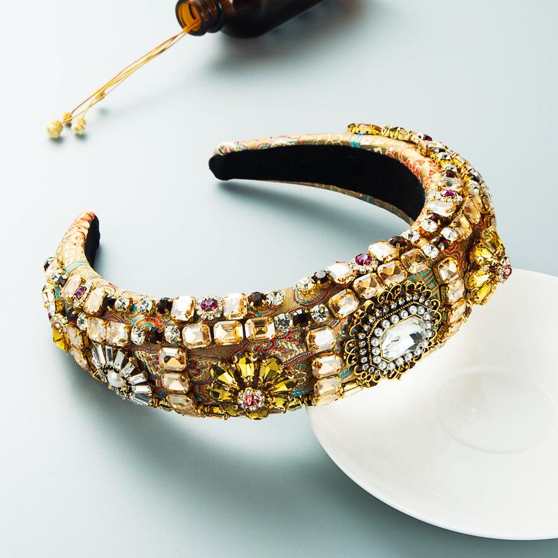 Sponge Pink Rhinestone Headwear Fashion Hairband Luxury Baroque Crytal Headband Wedding Ladies Bridal Hair Accessories