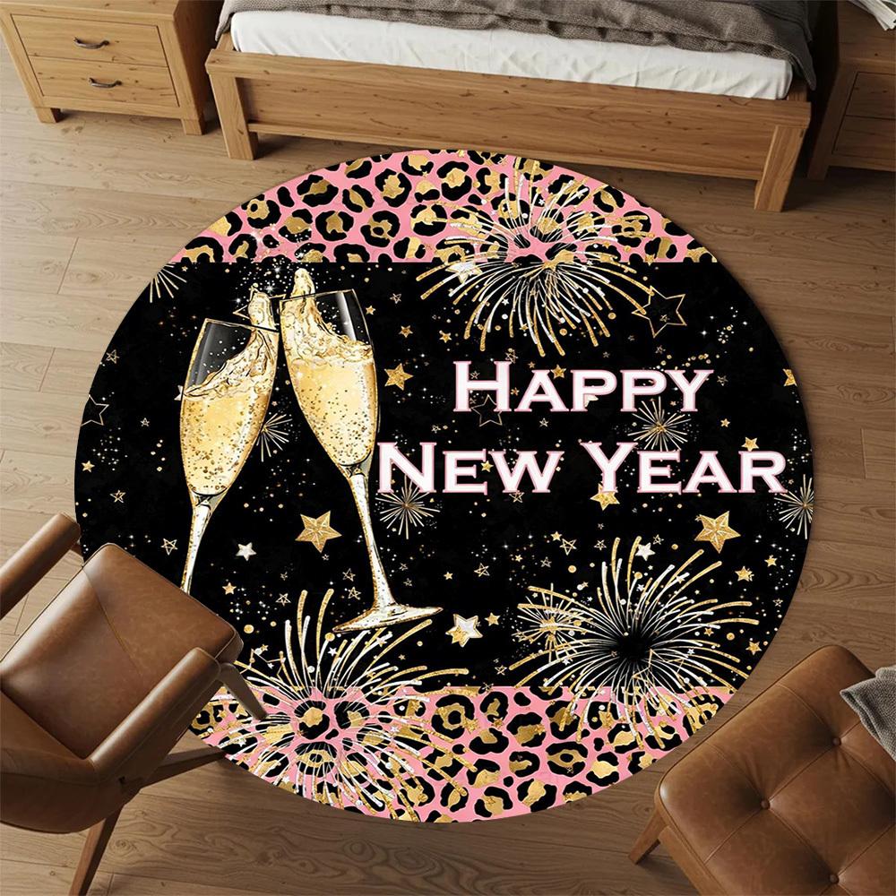 1pc New Year Celebration Round Chair mat office Area Rug - Non-Slip, Floor Mat for Office, Bedroom, Ideal home decor gift c0112067