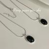 S925 Sterling Silver Black Agate Oval Necklace for Women: High-End, Simple Design with Snake Bone Chain
