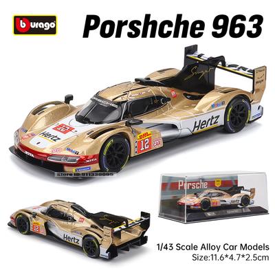 Bburago 1:43 2024 Porsche 963 24 HEURES DU MANS Alloy Luxury Vehicle Diecast Pull Back Cars Model Toy Collection Gift