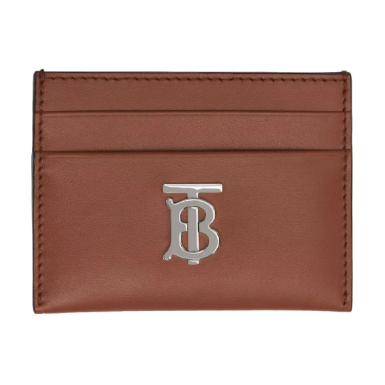 Burberry TB Logo Leather Card Holder Brown Slim Wallet 80552111 Shopping Bag Set(Basic Set+Shopping Bag)