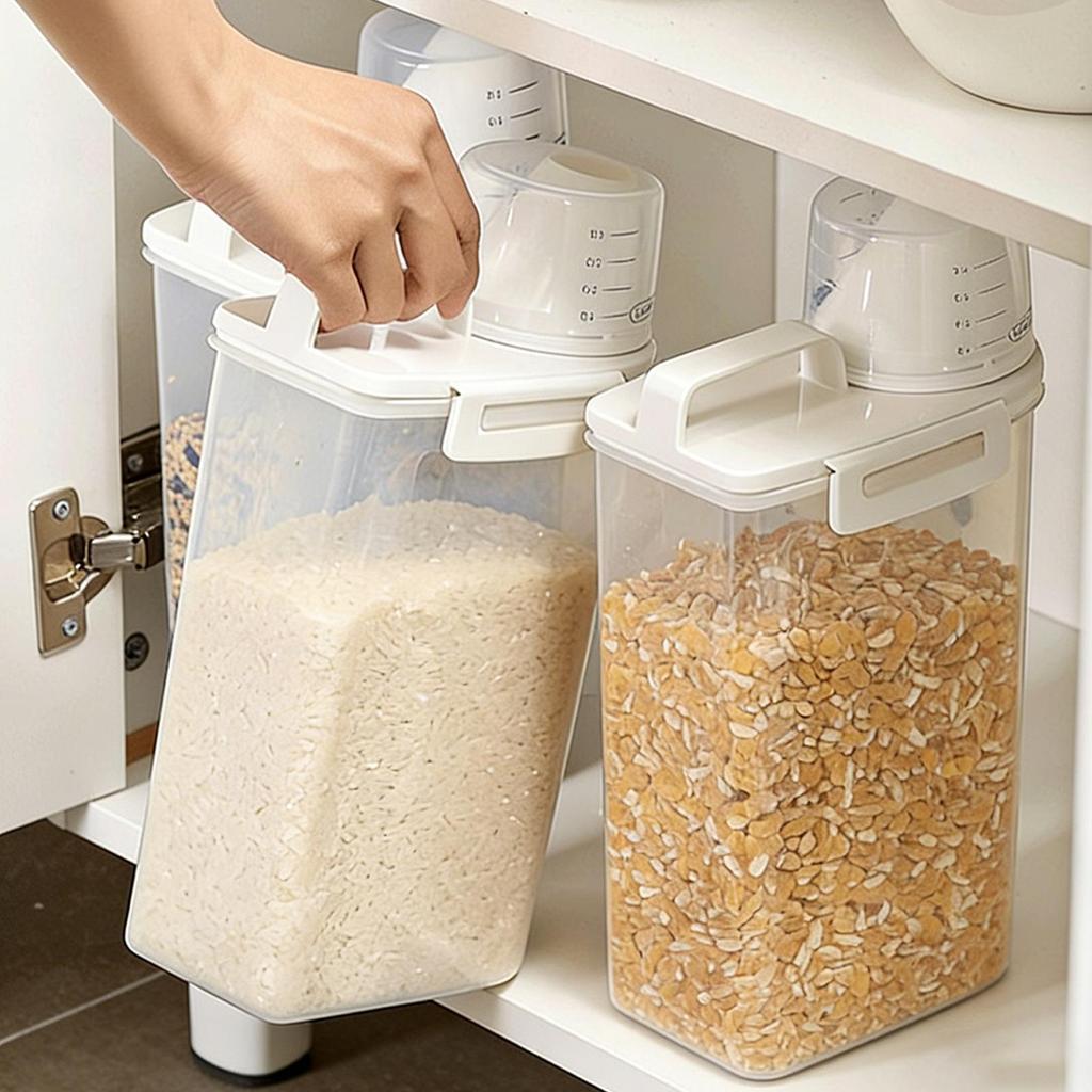 Rice Storage Bucket with Measuring Cup Sealed Moisture-Proof Rice Buckets with Leak-proof Lid for Storing Grains Flour Rice