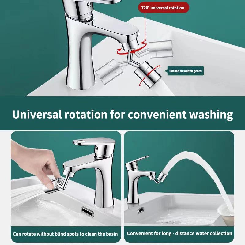 Kitchen Faucet Spout with 720° Swivel Durable Rotatable Sink Tap Accessory Solid Brass Anti-Corrosion Waterfall Design