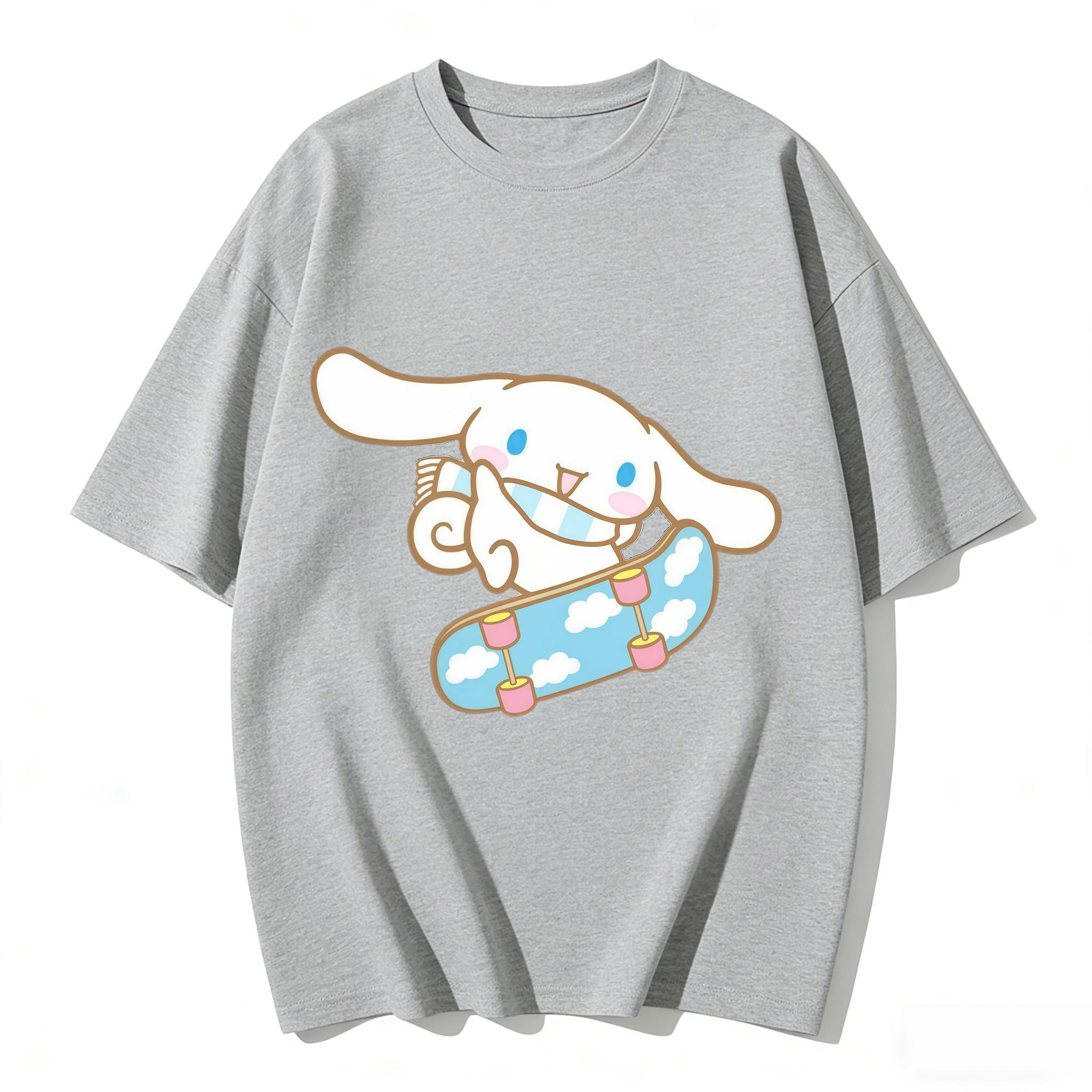 

2026 New Cinnamoroll Skateboard Cartoon Print Tshirt Family Matching Outfits Casual Short Sleeve Tee for Women Unisex Kids Summer S