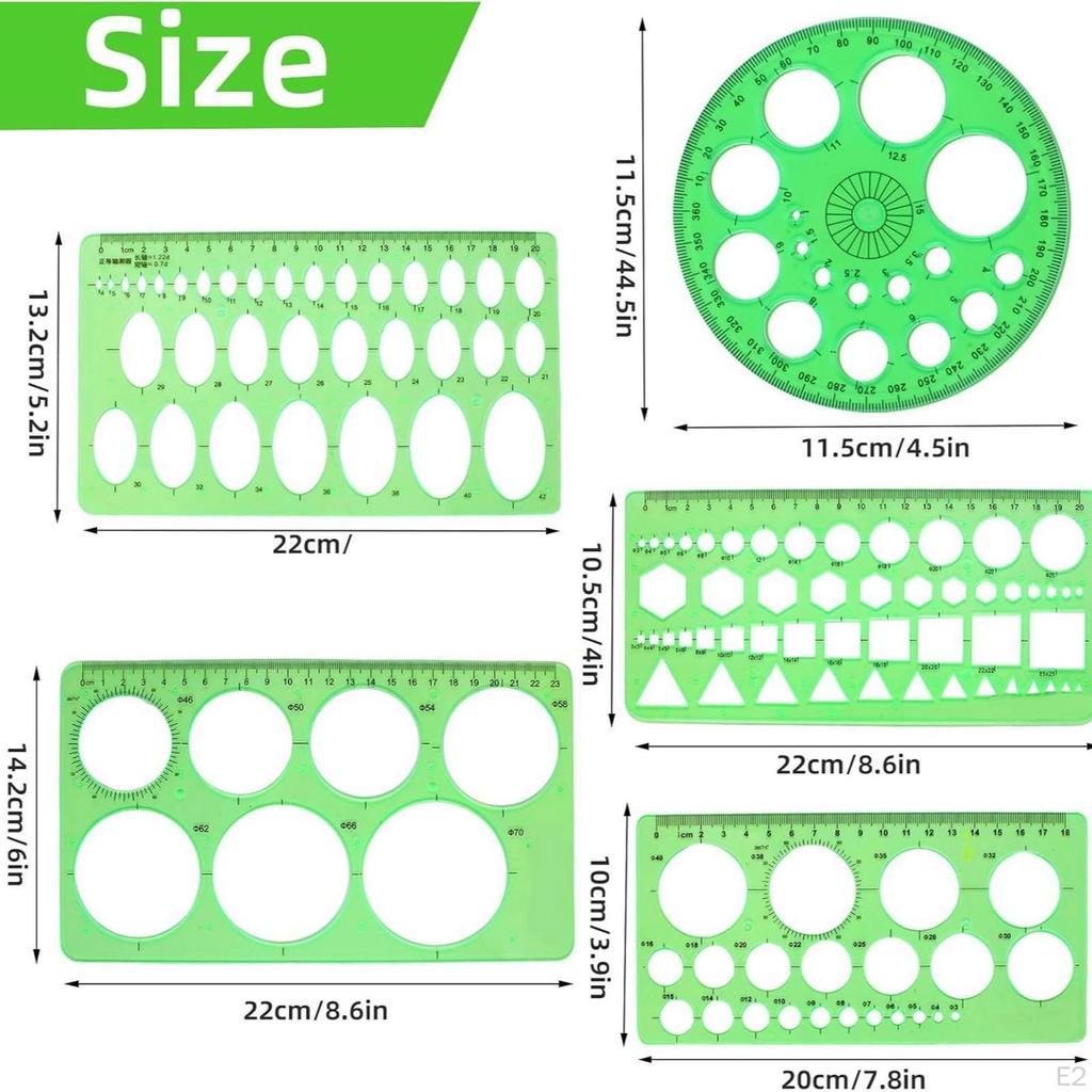 5 Pieces Geometric Drawings Templates Supplies Practical Lightweight Measuring Ruler Stencils for