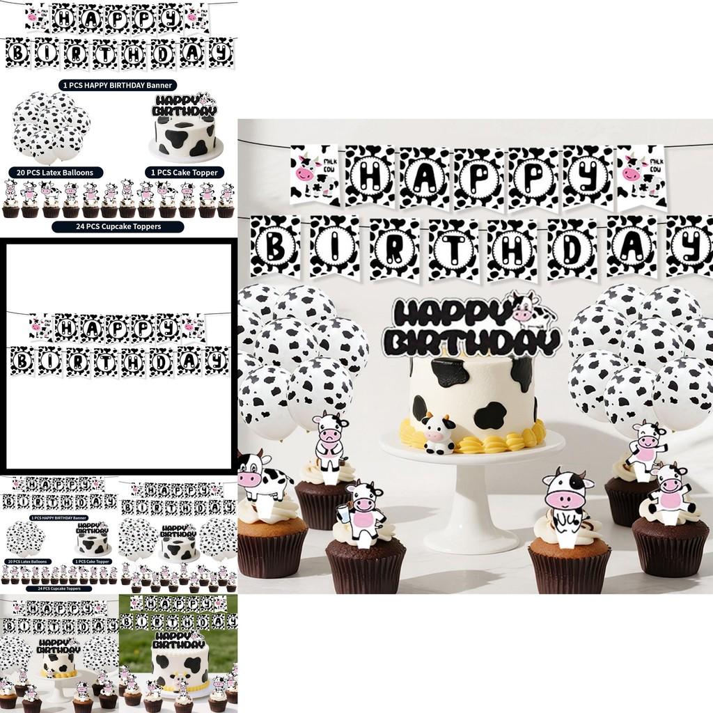Farm Cow Birthday Party Decorations Set With Banners Balloons And Flags For Celebrations