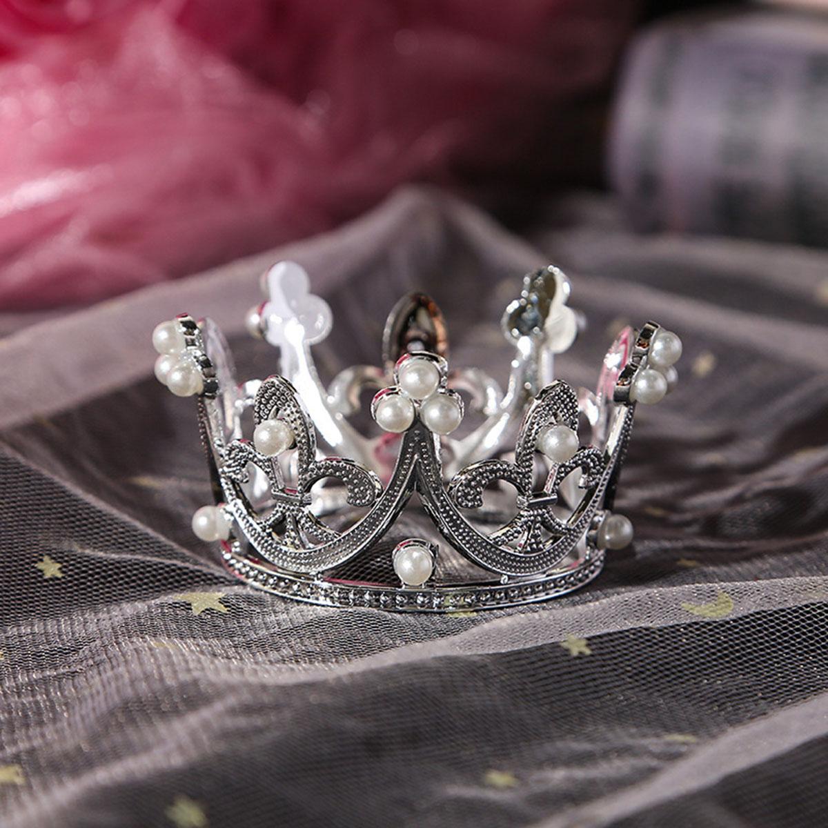 

Мини-корона из жемчужин для торта, романтическая гирлянда, с днем рождения, детские украшения для волос, свадебные украшения, сувениры для вечеринки