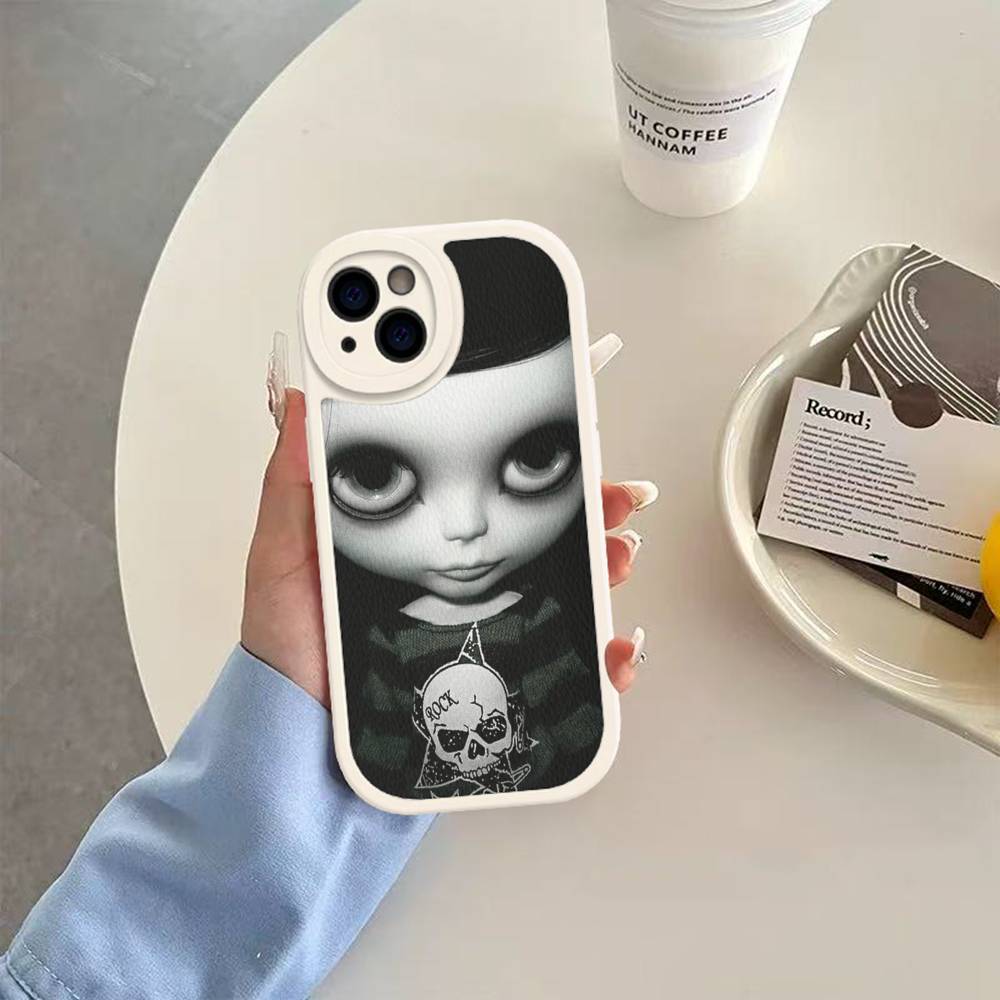 Dark Cute Girl Doll Leather Phone Case For IPhone 16 16e 15 14 13 12 11 Pro Max Plus Mini Cover