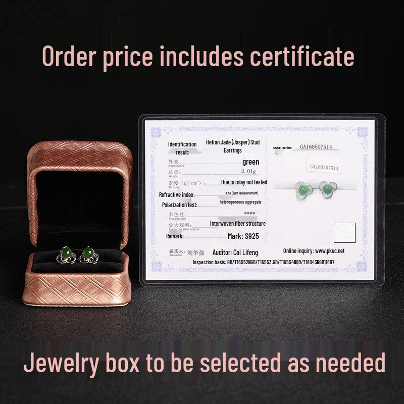 **Green Jade Flower Stud Earrings for Women - 925 Sterling Silver with Certificate**