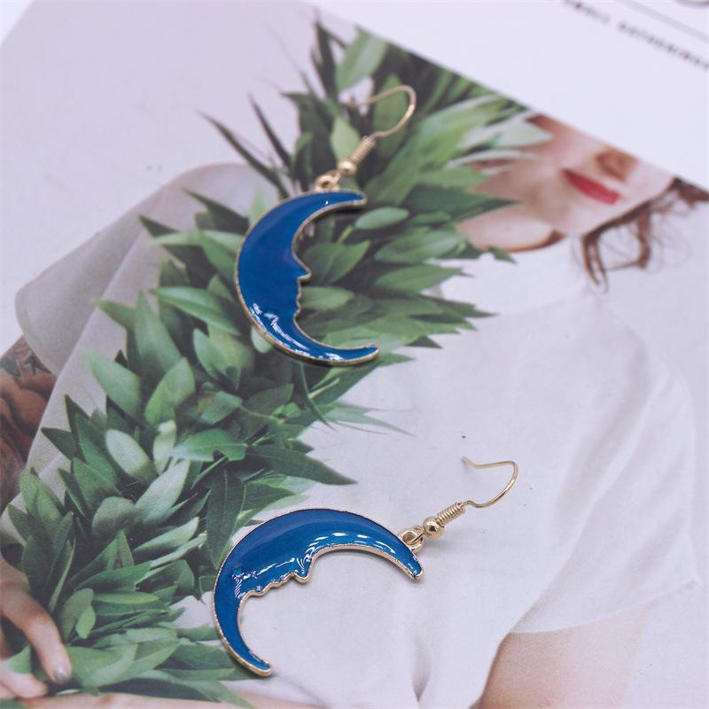 Korean Style Blue Moon Drip Oil Alloy Earrings