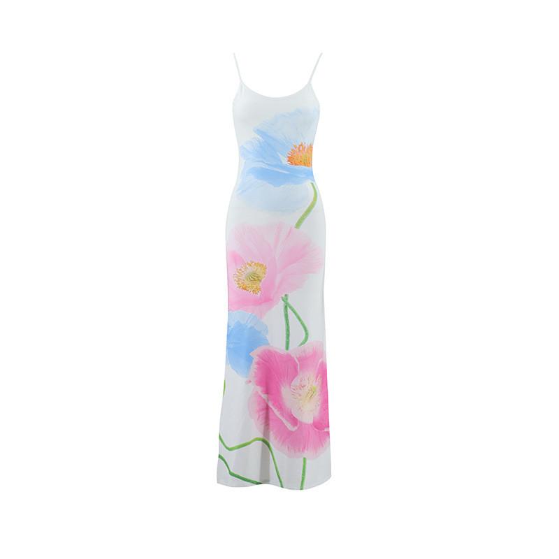 Summer Flower Print U Neck Backless A Line Dress With Sleeveless Design For Teen Women