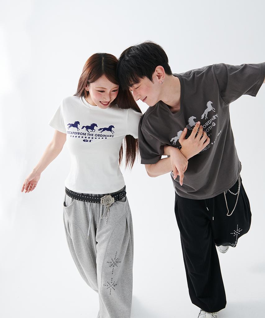 ESCAPEFROM [Escf X Hot Today] E Star Hotfix Detail Incision Sweatpants Black