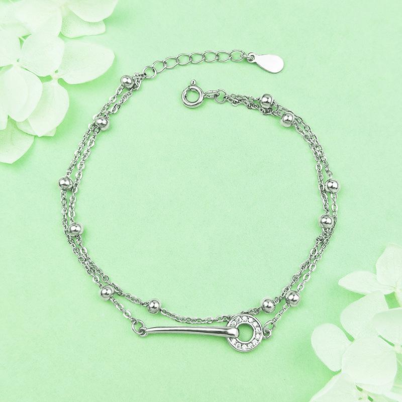 S925 Sterling Silver Double-Layer Stacked Round Ring Bracelet, Exquisite Light Luxury Design, High-End Jewelry for Women