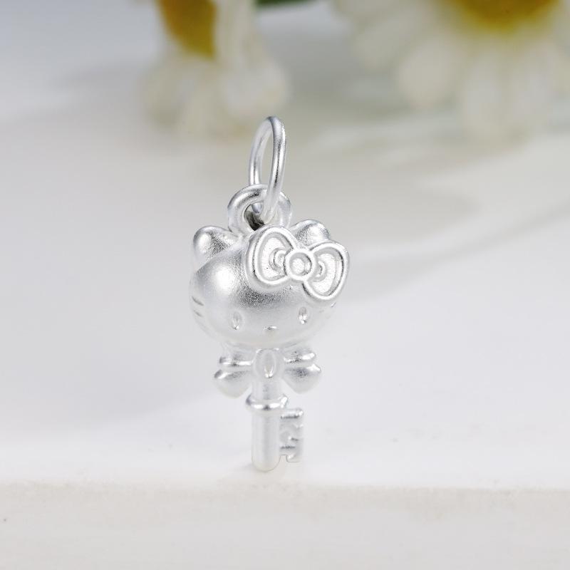 Sterling Silver Hello Kitty Bow Pendant with Hand-Woven Cord
