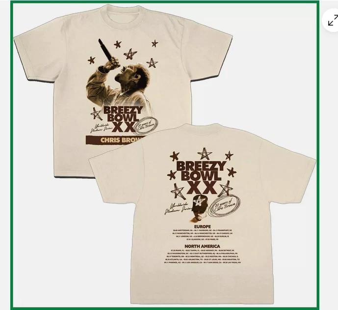 2025 Chris Brown Concert Shirt Chris Brown Breezy Bowl XX Tour 2025 Shirt M