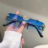 Men'S Handsome Fashion Leopard Head Trimmed Frameless Ocean Sheet Sunglasses Light Luxury Double Beam Driving Sunscreen Sunglasses
