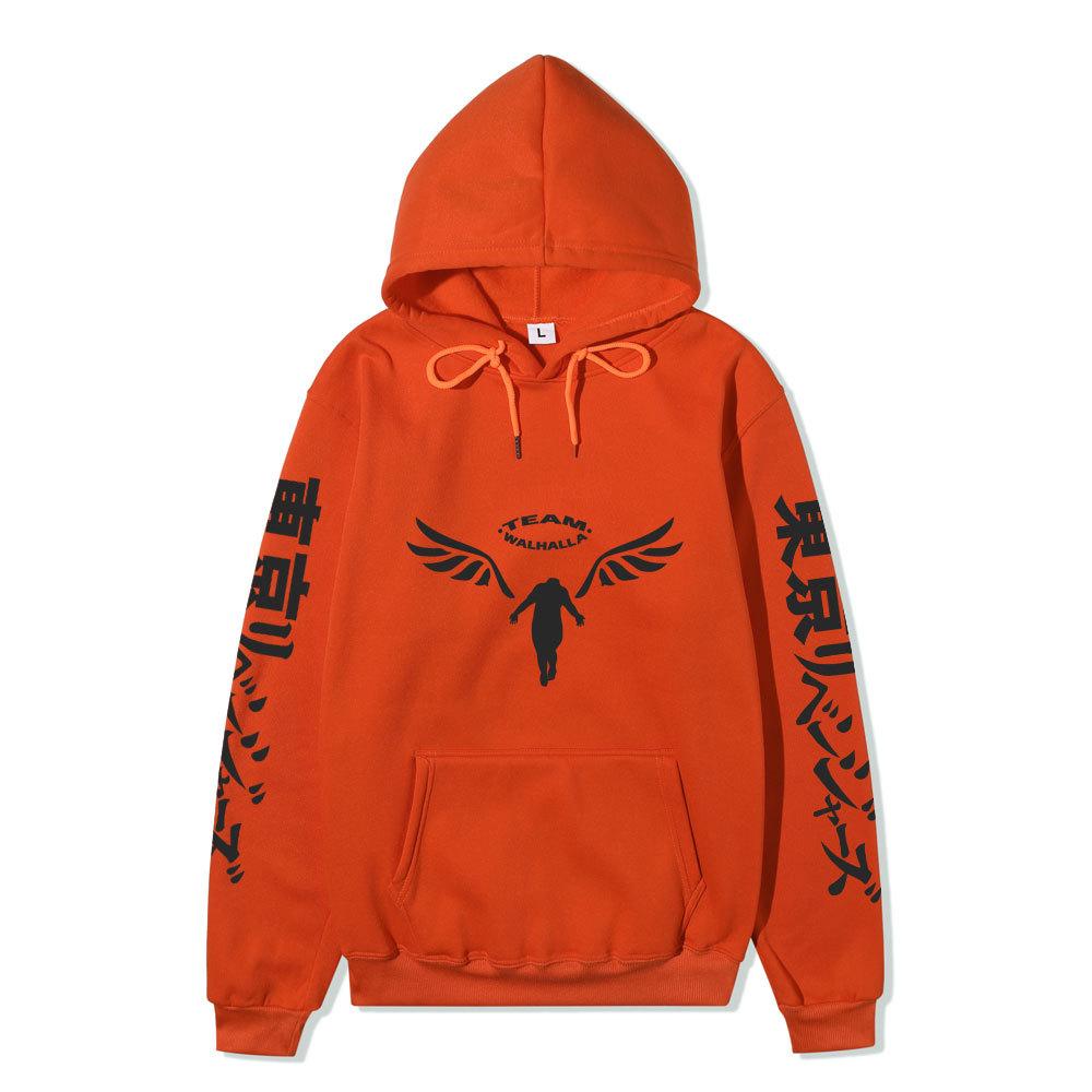 Men Women Fleece Hoodie Tokyo Revengers Walhalla Logo Autumn Winter Japanese Letter Street Long Sleeve Anime Sweatshirt