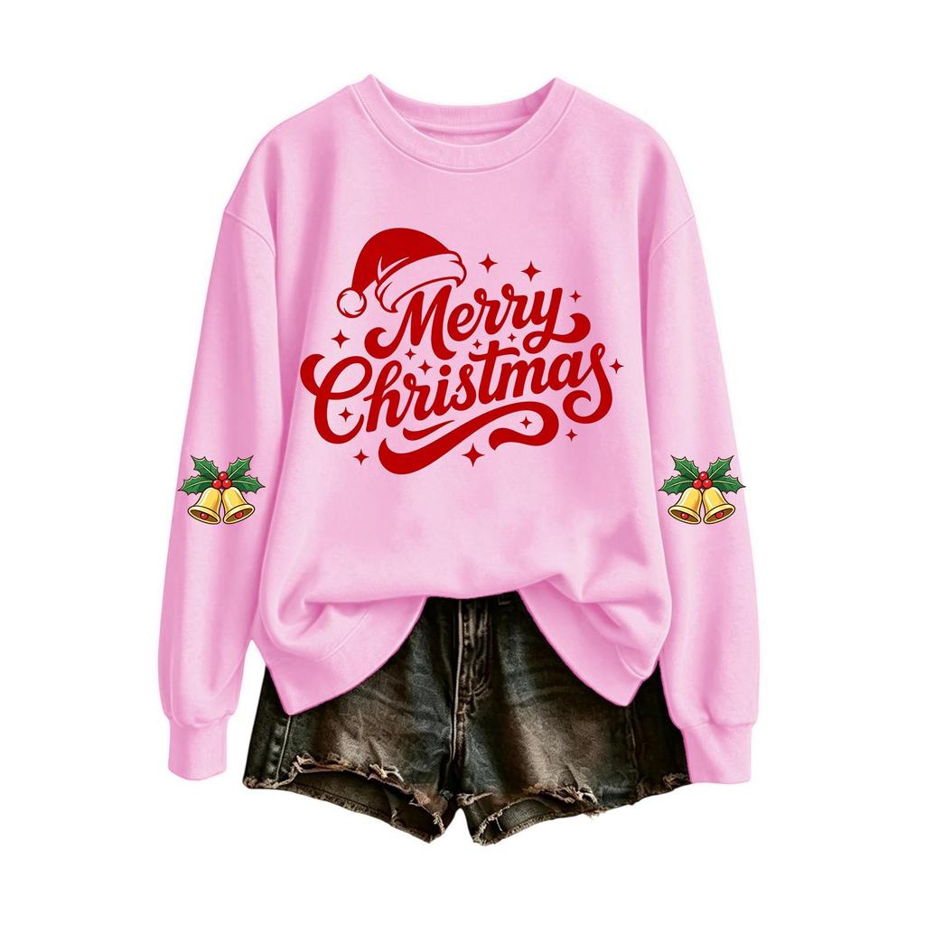 Women's Casual Christmas Letter Print Crewneck Sweatshirt for Holiday and Everyday Wear