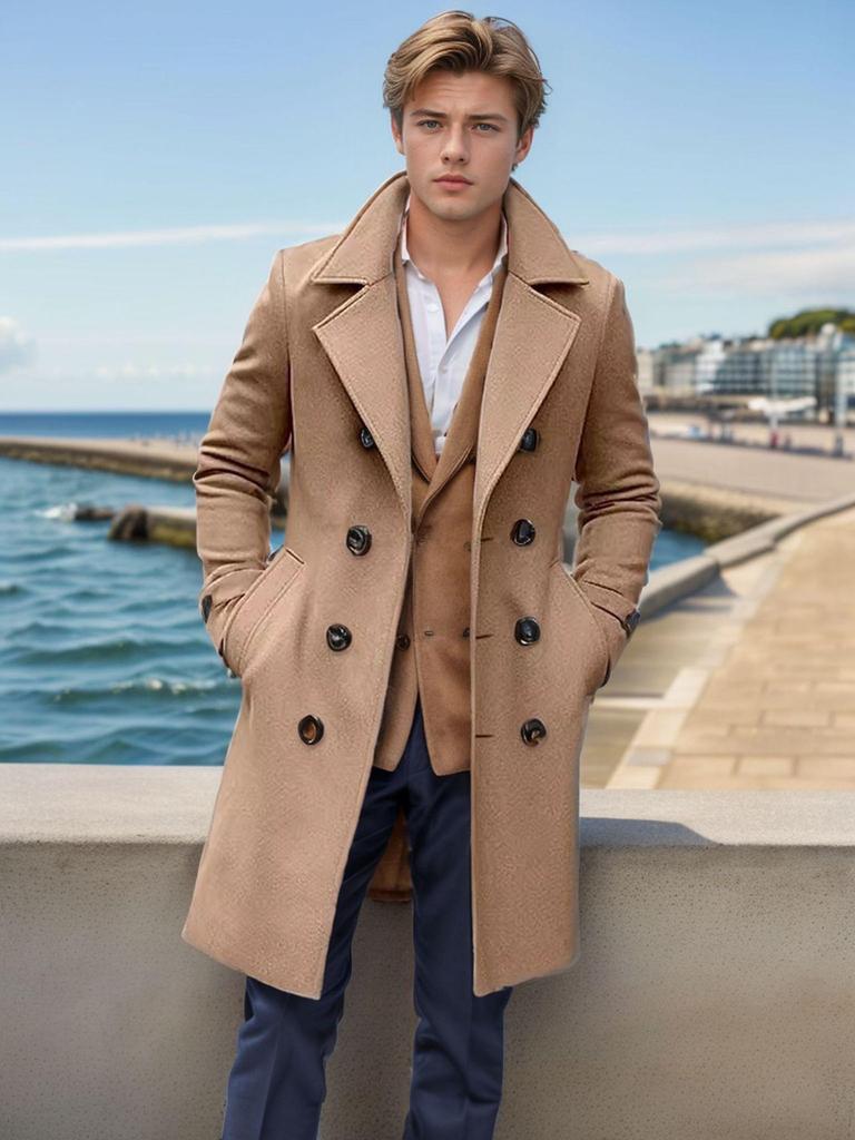 Men's Multi-color Wool Mid-length Windbreaker Coat