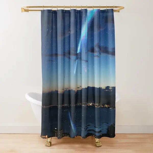Mountain Shower Curtain Starry Night Shower Curtain Moon Shower Curtain,Lake Stars Nature Landscape Art Bathroom Curtains