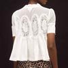 Women Tops Round Neck Short Sleeve Pure Color Pullover Tops Hollow Embroidery Mesh Yarn Loose Fit Casual Tops Daily Wear
