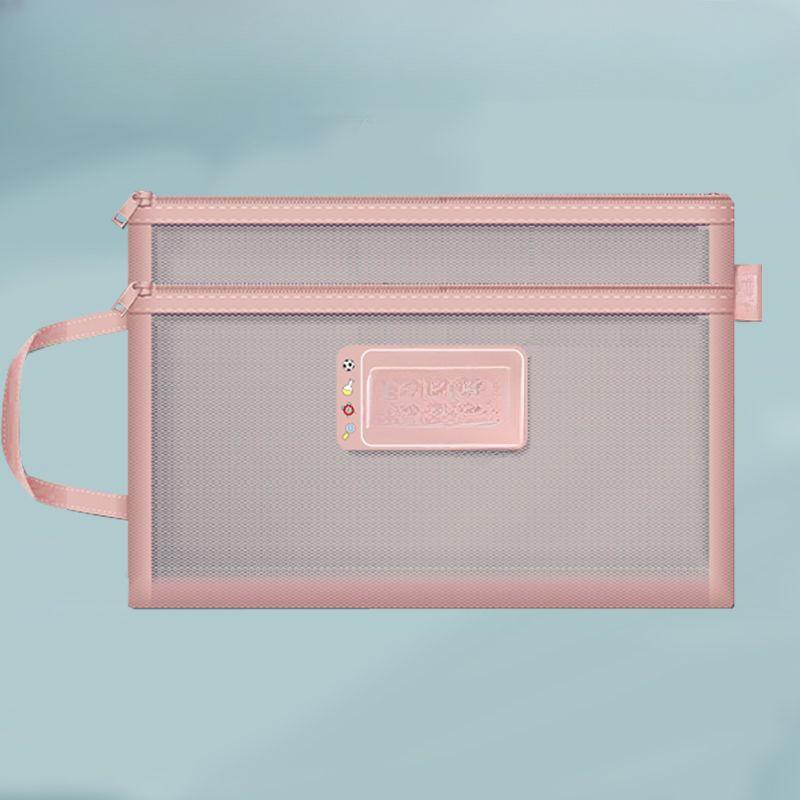 A4 Stationery Storage Bag Double-layer Mesh Zipper Bag Large Capacity Organizer Cosmetic Makeup Bag Transparent File Folders LS