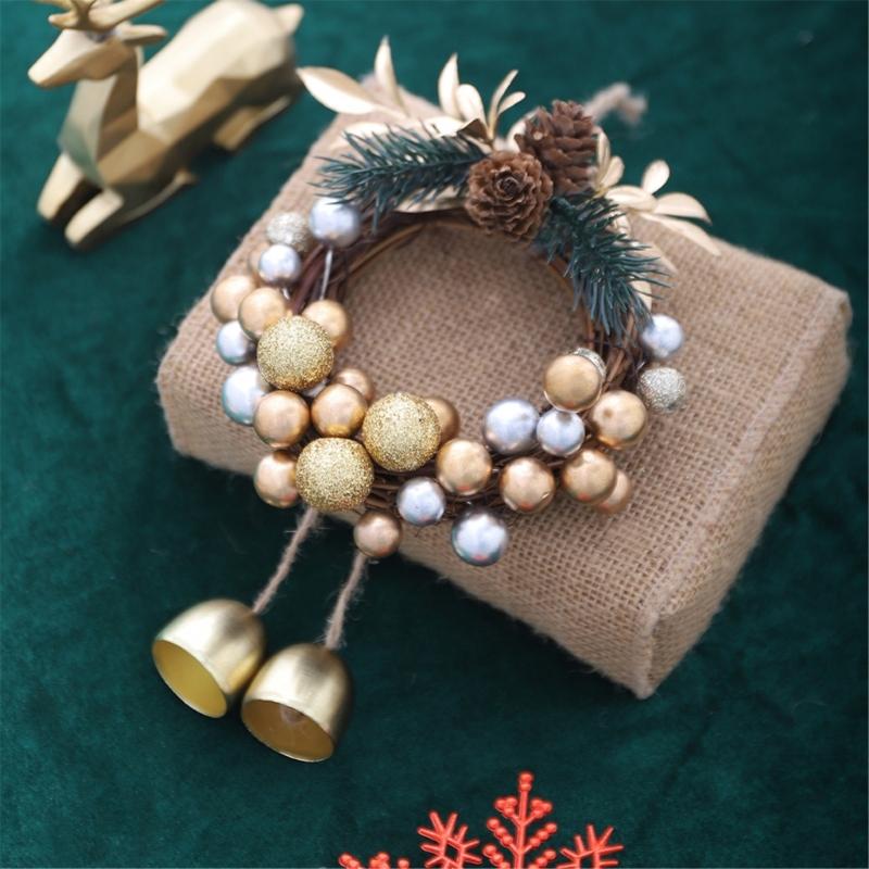 Hanging Wreath With Bells Pinecones Decorative Durable Holiday Decoration Christmas Scene