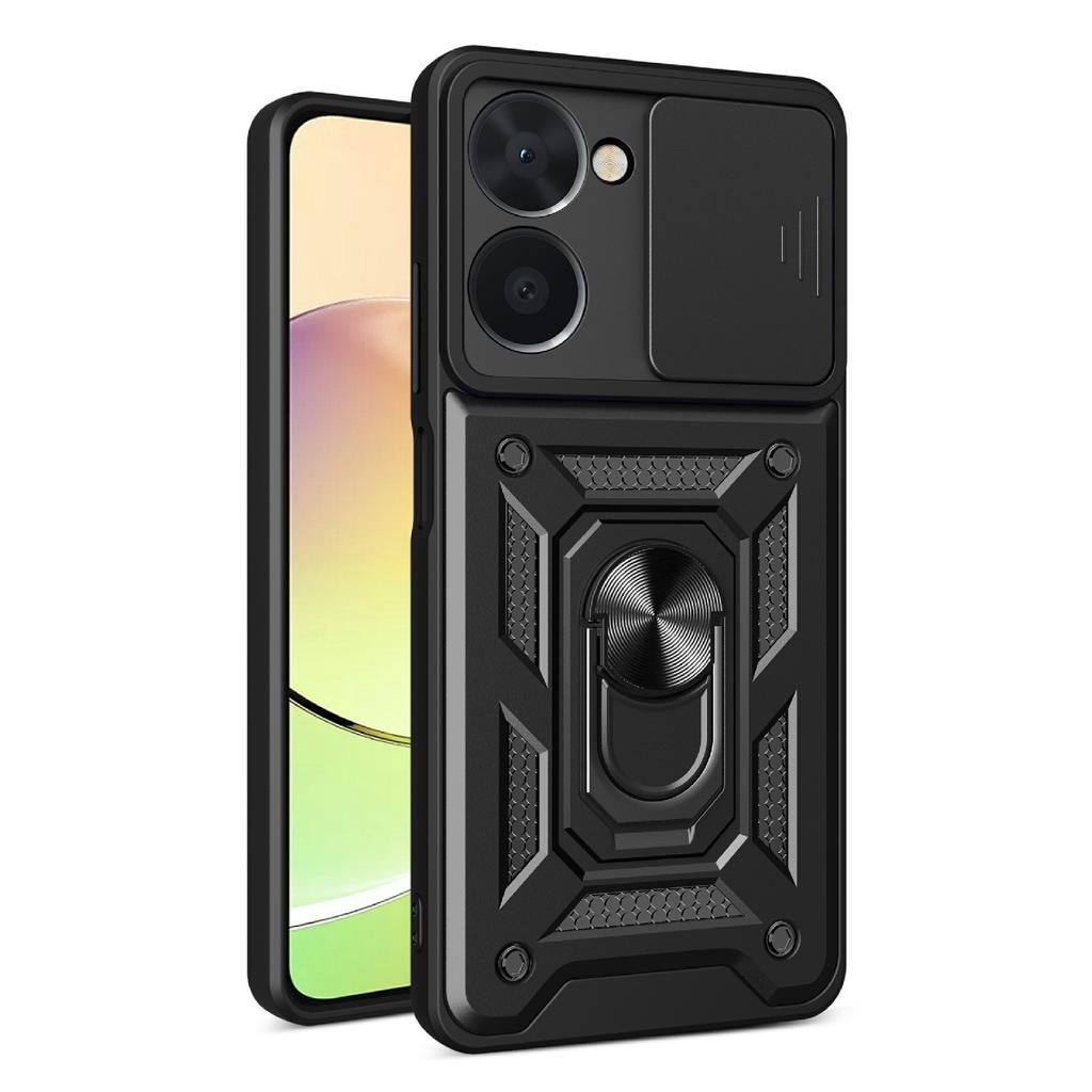 For Realme C33 2023 4G/C33 4G Sliding Camera Design Phone Case PC+TPU Kickstand Protective Cover