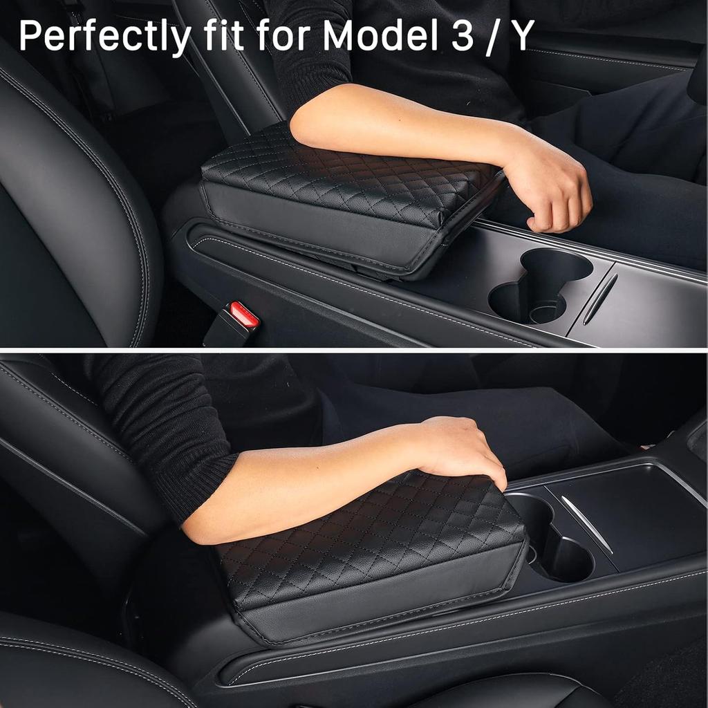 Carwiner Center Console Cover For -2026 Tesla Model 3 Model Y, PU Leather Armrest Box Cushion Protector Accessories