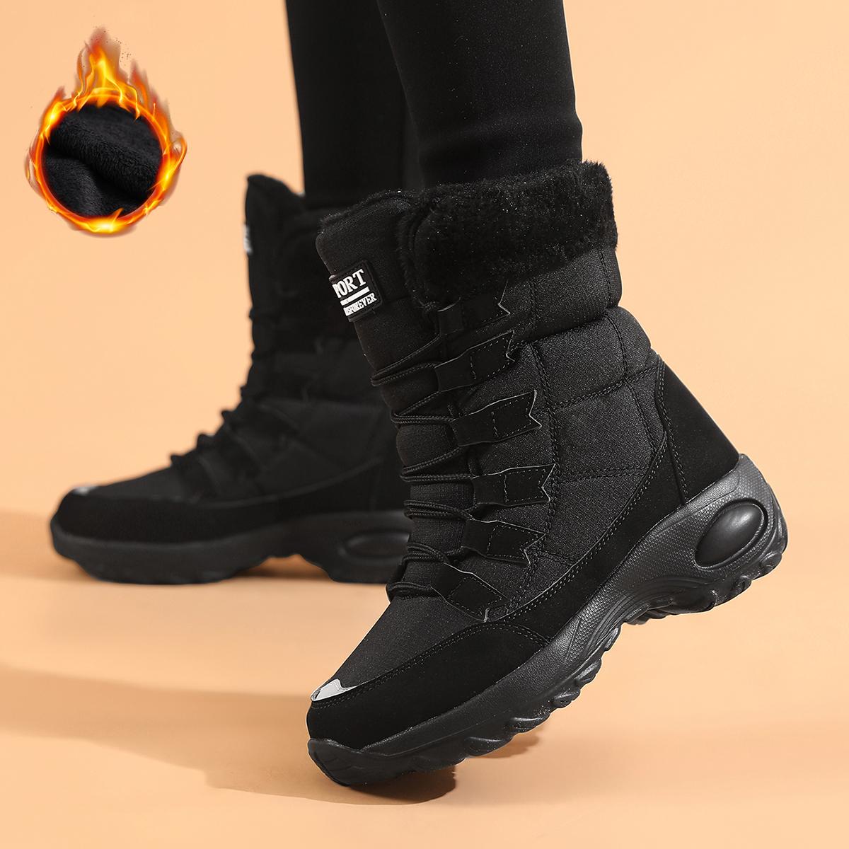 

Женские ботинки, зимние теплые качественные зимние ботинки до середины икры, женские удобные непромокаемые ботинки на шнуровке, Chaussures Femme 38 чёрный