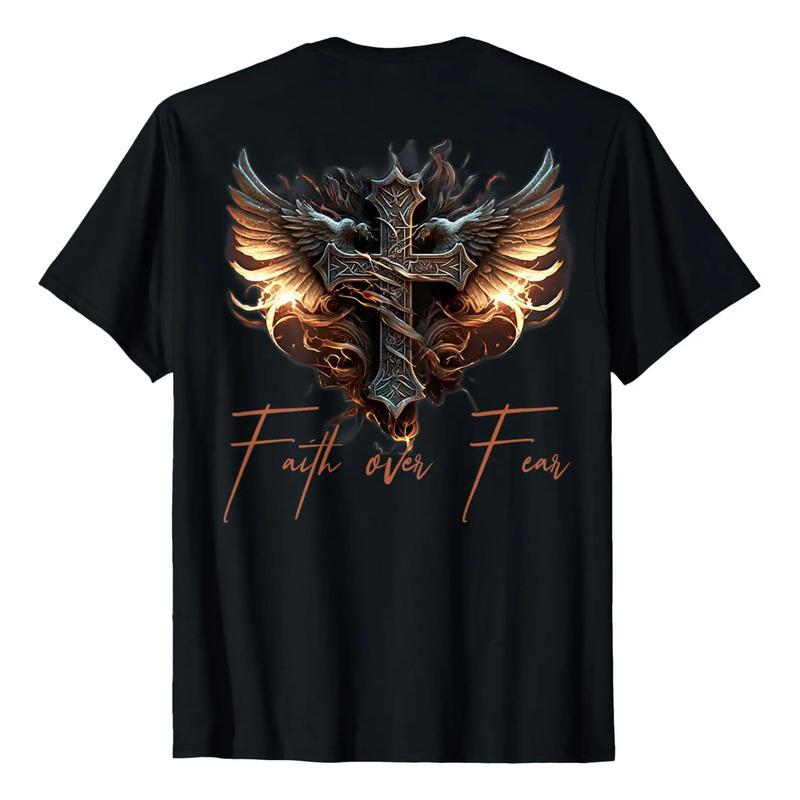 Biker Angel Wings Christian Cross Faith Over Fear - On Back S разноцветный