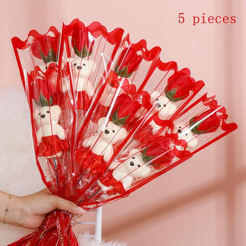 5Pcs Wedding Decoration Rose Bear Artificial Flowers Bouquet For Valentine'S Day Diy Gift Ornament Party Supplies Home Decor
