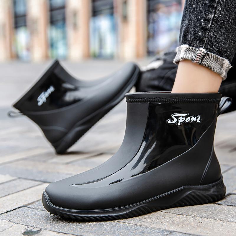 Water shoes anti-men's rain shoes thickened water boots short tube car wash fishing high-end rain boots rubber shoes