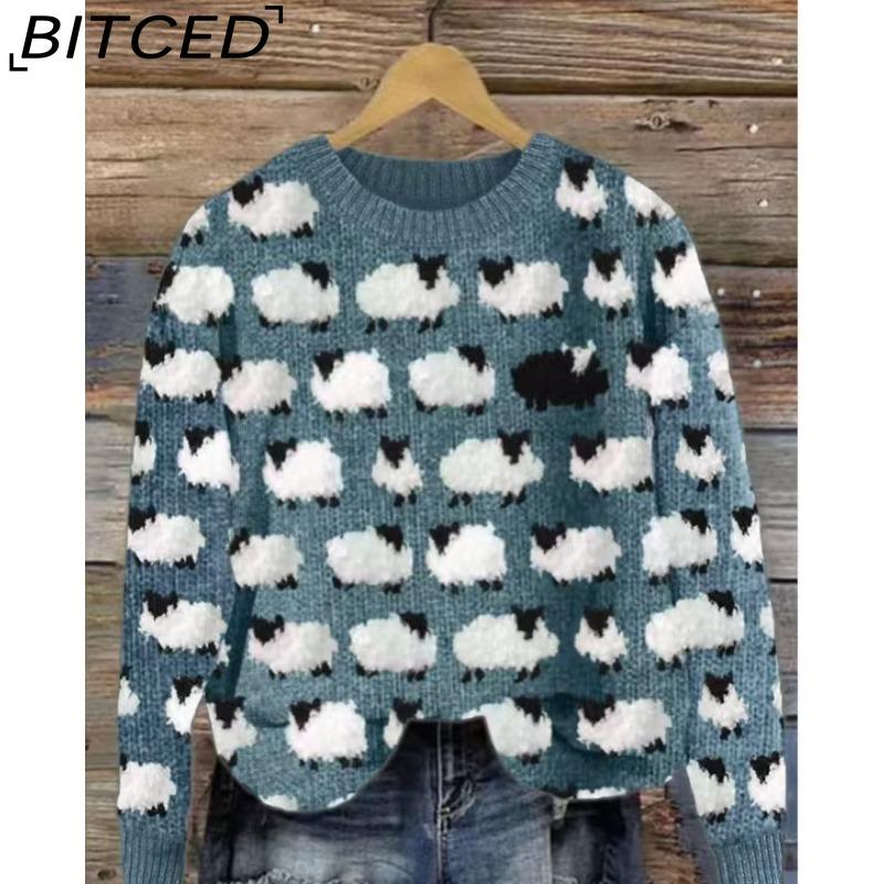 Женский свитер BITCED - С круглым вырезом, с цветовыми блоками, оверсайз, модный вязаный пуловер S