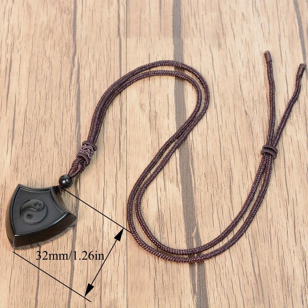 Obsidian Yin Yang Tai Chi Pendant Necklace - Protective Crystal Bagua Shield