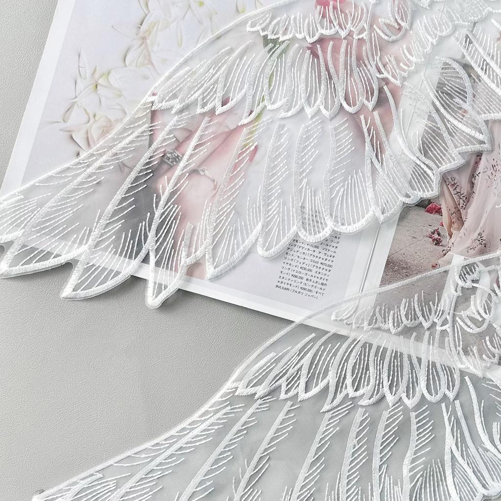 White Organza Big Wings Feather Lace Embroidered Cloth Sticker Dress Performance Clothes Clothing Accessories Decal Decoration