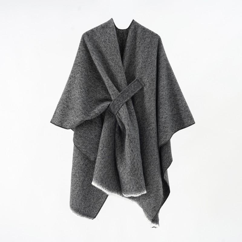 Solid Color Winter Knitted Shawl Wrap With Slit Hem Warm Lightweight Cape Women Men Street Style