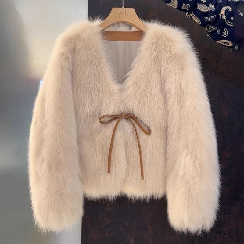 

Тысяча золотых ветров меховая куртка для женской осени и зимы маленьких мужчин, новый воротник на шнуровке имитация лисьего меха утолщенный легкий топ M [85-50kg]