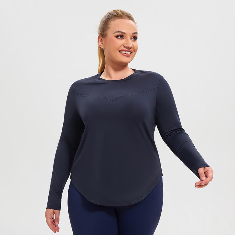 Plus Size Quick-Dry Mesh Long Sleeve Women's Yoga Running T-shirt