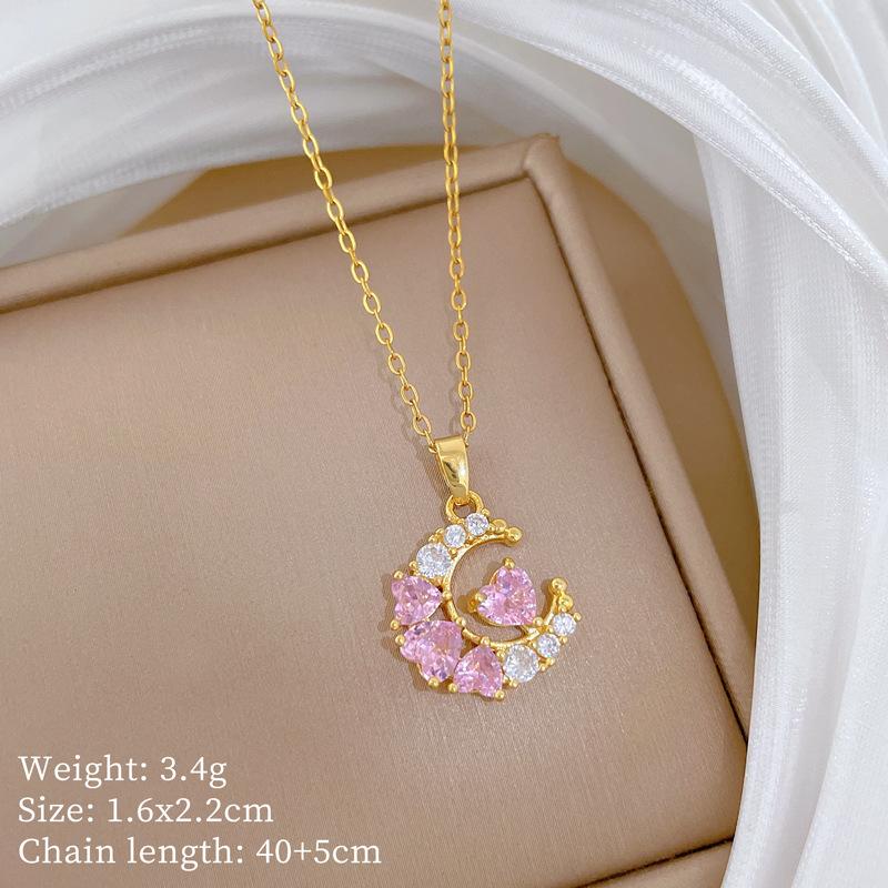 

Moon Love Zircon Set Light Luxury Rhombus Pendant Personality Temperament Banquet Earrings Necklace Combination