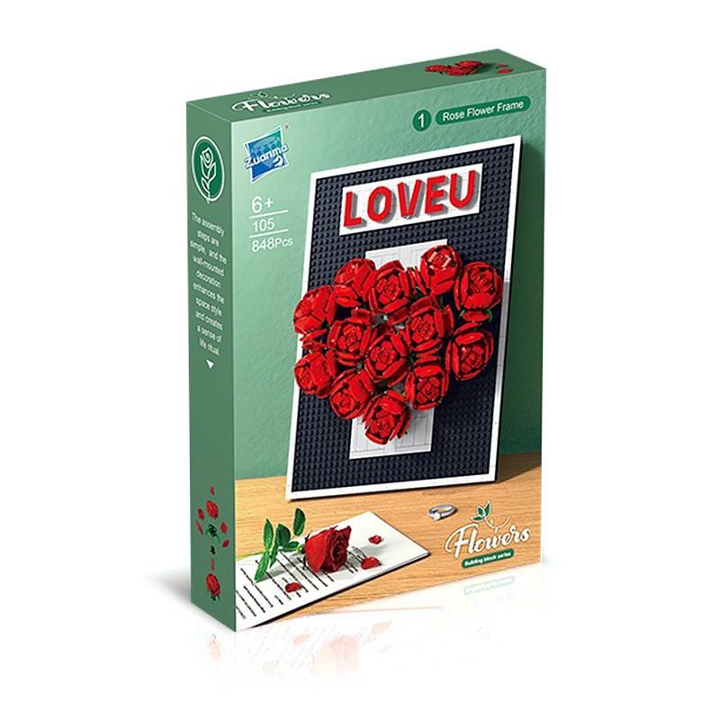Children'S Puzzle Assembly Small Particles Building Block Flower Simulation Rose Photo Frame Building Block Toy Plant Pendant Color Box